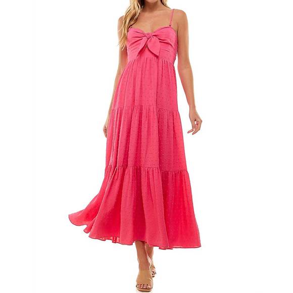 TCEC Pink White Trimmed Tiered Dress S main image 1